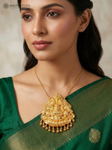 Goddess Lakshmi and Peacock Sterling Silver Temple Pendant
