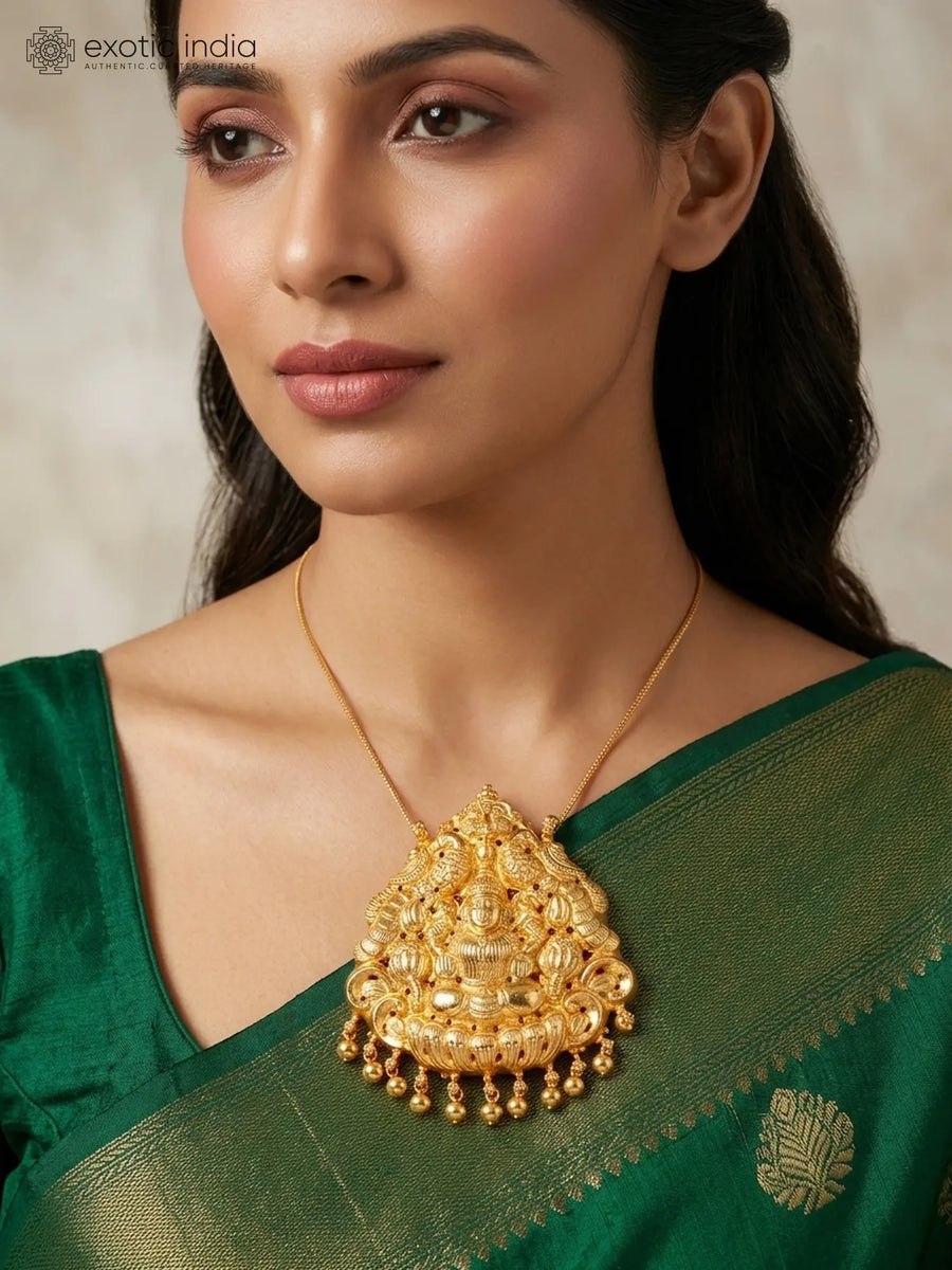 Goddess Lakshmi and Peacock Sterling Silver Temple Pendant
