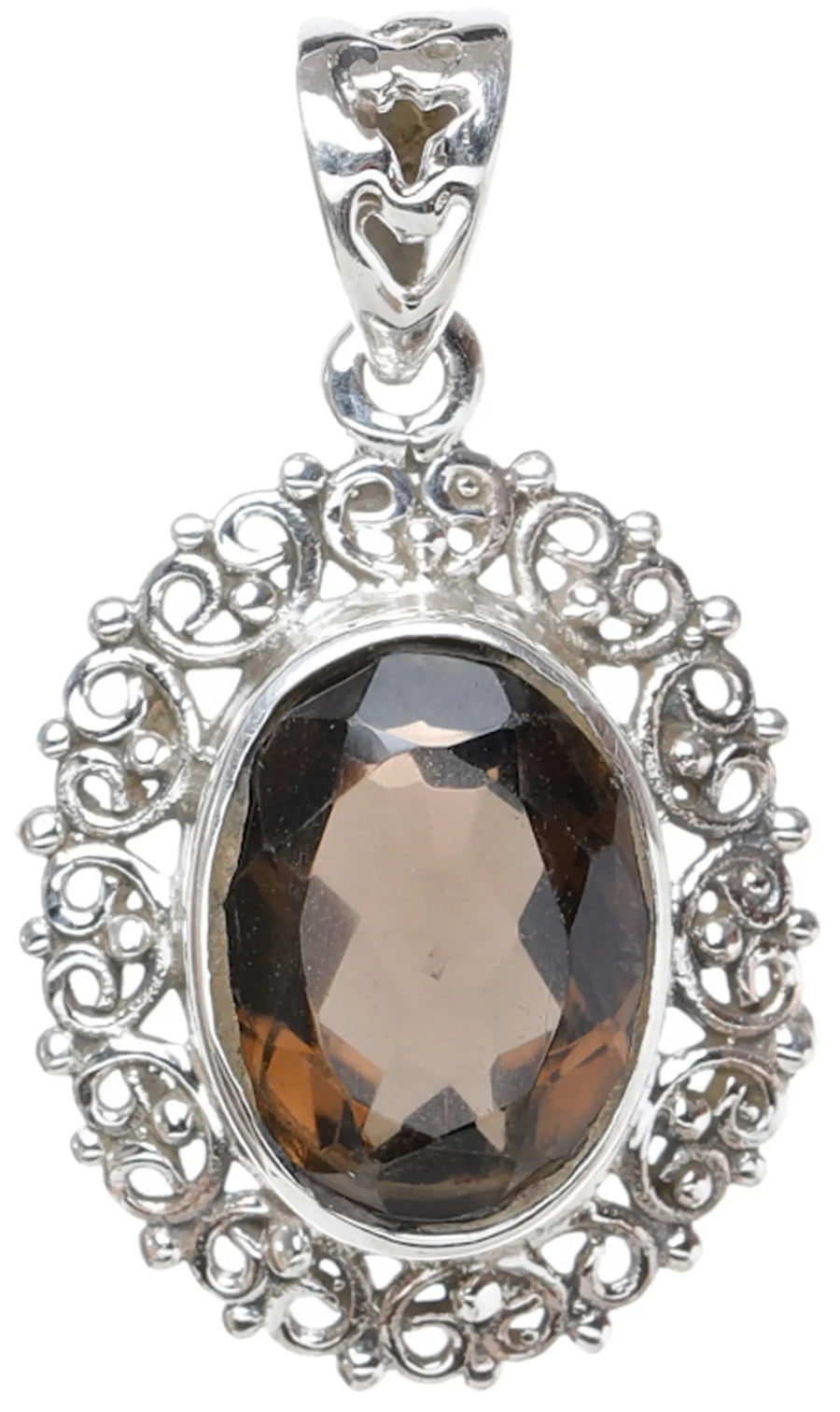 Faceted Smoky Quartz Sterling Silver Lattice Pendant
