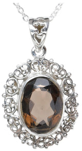 Faceted Smoky Quartz Sterling Silver Lattice Pendant