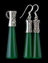 Inlay Sterling Silver Pencil Pendant and Drop Earrings Set