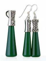 Inlay Sterling Silver Pencil Pendant and Drop Earrings Set