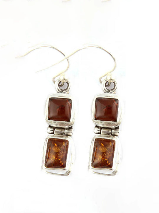 Amber Stone Sterling Silver Earrings