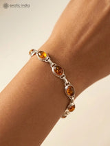 Oval Amber Stone Sterling Silver Link Bracelet