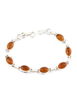 Oval Amber Stone Sterling Silver Link Bracelet
