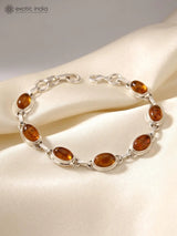 Oval Amber Stone Sterling Silver Link Bracelet