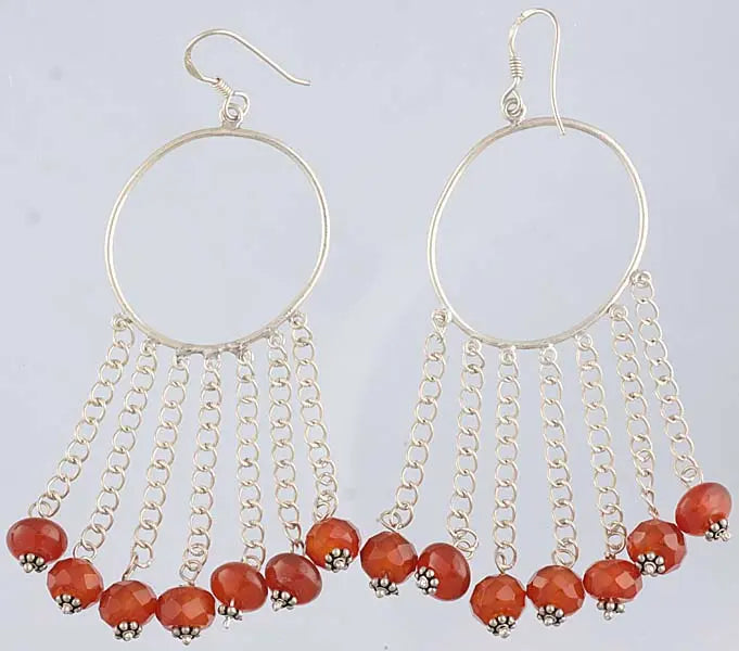 Carnelian Sterling Silver Hoop Chandelier Earrings