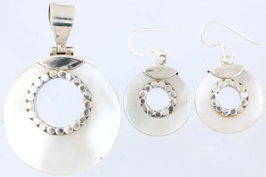 Mother of Pearl Sterling Silver Pendant and Earrings Set