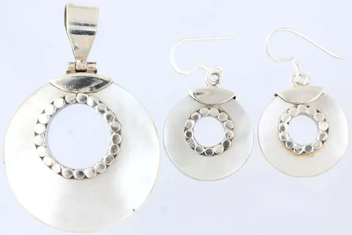 Mother of Pearl Sterling Silver Pendant and Earrings Set