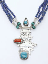 Turquoise, Coral and Lapis Lazuli Sterling Silver Necklace