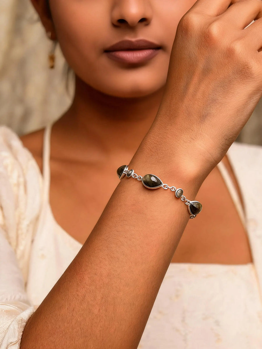 Faceted Labradorite Teardrop Sterling Silver Bracelet