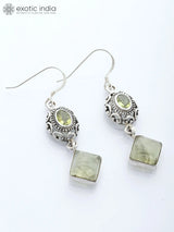 Prehnite and Faceted Peridot Sterling Silver Hook Earrings