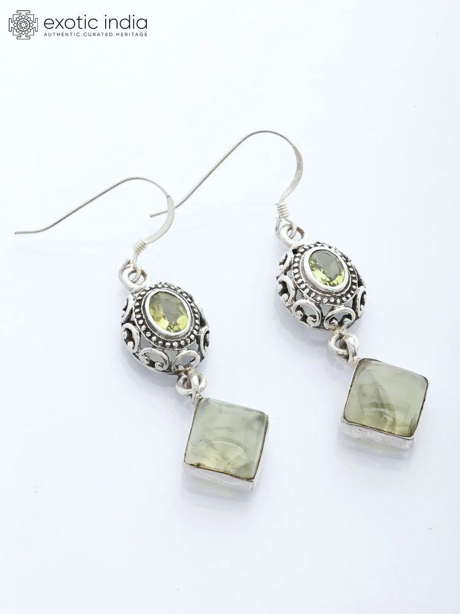 Prehnite and Faceted Peridot Sterling Silver Hook Earrings