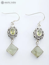 Prehnite and Faceted Peridot Sterling Silver Hook Earrings