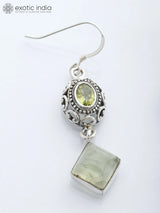 Prehnite and Faceted Peridot Sterling Silver Hook Earrings