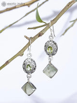 Prehnite and Faceted Peridot Sterling Silver Hook Earrings