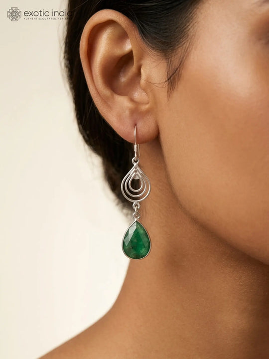 Faceted Emerald Sterling Silver Earrings