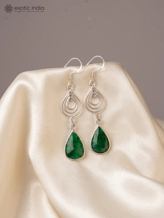 Faceted Emerald Sterling Silver Earrings