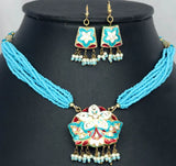 Turquoise Lacquer Floral Multi Strand Necklace Set