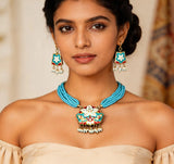 Turquoise Lacquer Floral Multi Strand Necklace Set