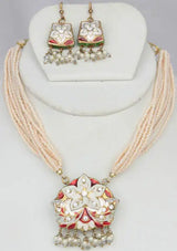 Ivory Lacquer and Cut Glass Peacock Necklace and Earrings
