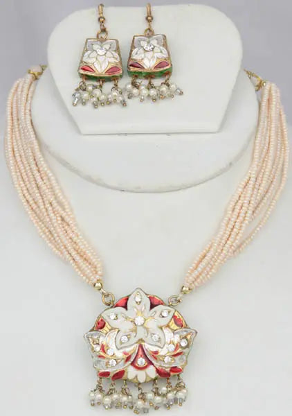 Ivory Lacquer and Cut Glass Peacock Necklace and Earrings