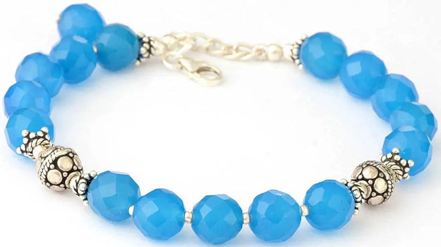 Faceted Blue Chalcedony Sterling Silver Bracelet
