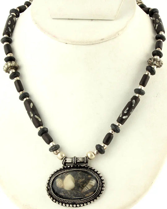 Black Beaded Statement Necklace with Indian Craft Detailing