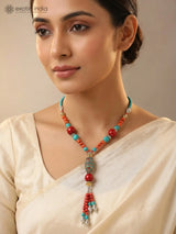 Silver Polished Brass Long Beaded Necklace with S Hook