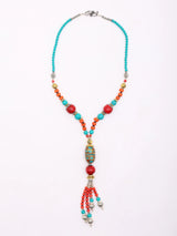 Silver Polished Brass Long Beaded Necklace with S Hook