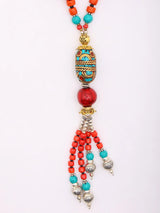 Silver Polished Brass Long Beaded Necklace with S Hook