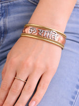 Om Shanti Copper Alloy Bracelet with Hindu Symbols