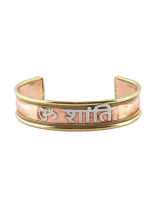 Om Shanti Copper Alloy Bracelet with Hindu Symbols