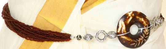 Amber Beaded Donut Charm Gold Tone Belly Chain