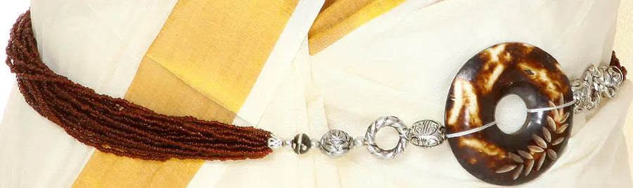 Amber Beaded Donut Charm Gold Tone Belly Chain