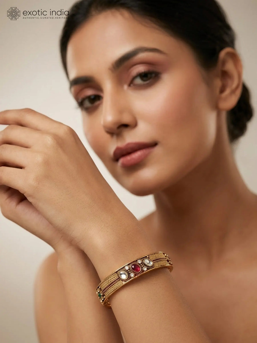 Polki Glass Stone Copper Alloy Bracelet