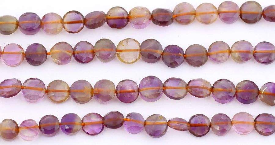 Faceted Ametrine Coin Semi-Precious Gemstone Beads