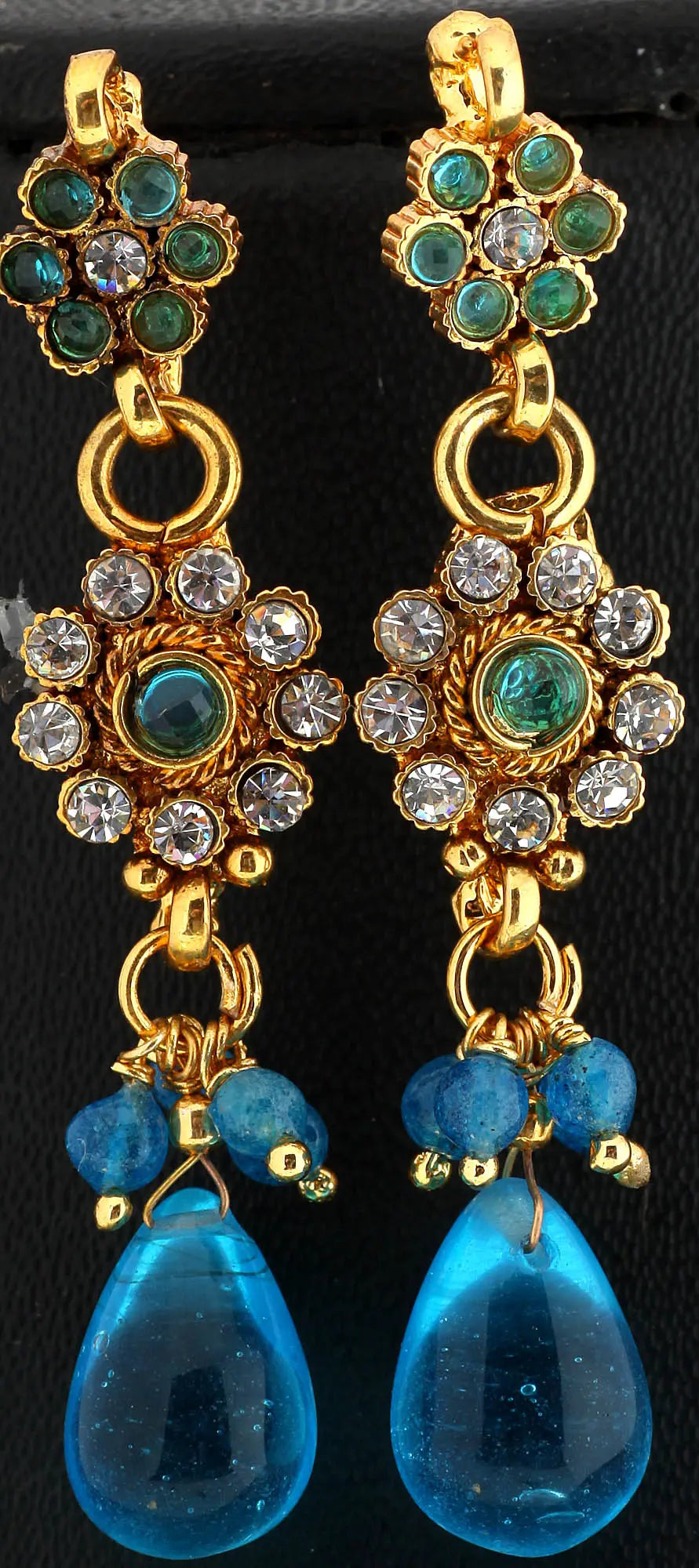 Polki and Glass Copper Alloy Earrings Set