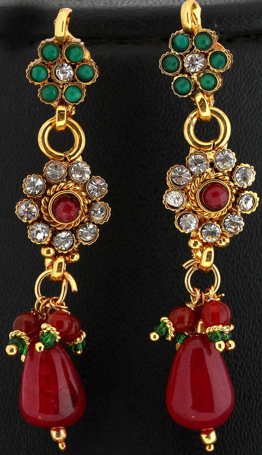 Faux Emerald and Ruby Polki Copper Alloy Earrings Set