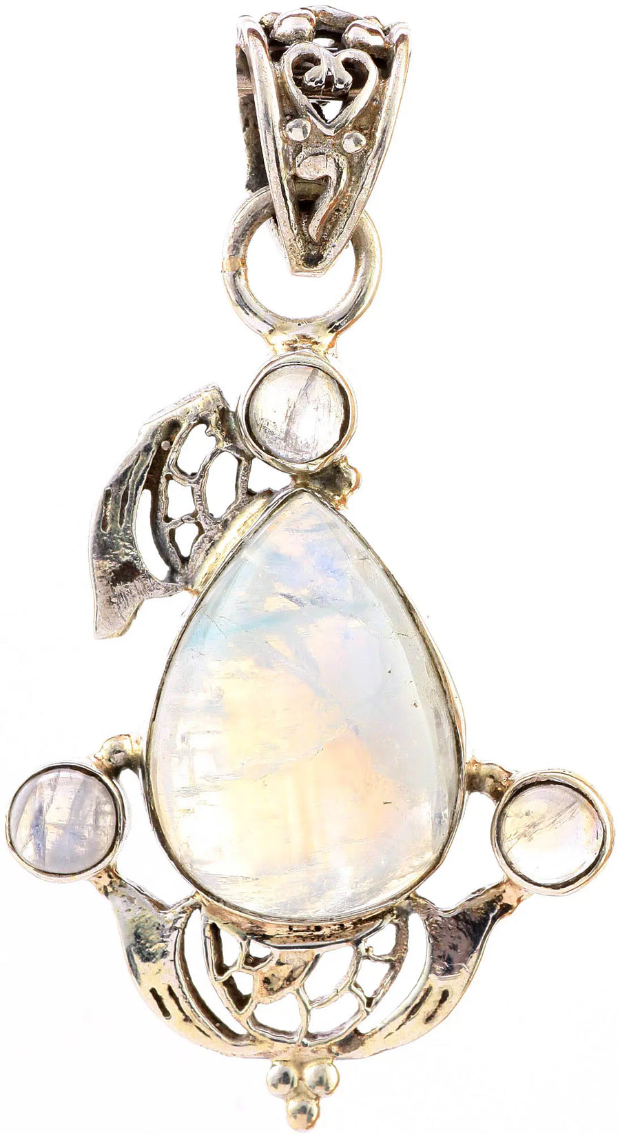 Rainbow Moonstone Lattice Sterling Silver Pendant