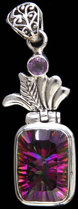 Faceted Mystic Topaz and Amethyst Sterling Silver Pendant