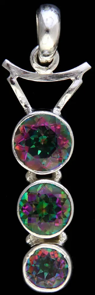 Faceted Mystic Topaz Triple Stone Sterling Silver Pendant