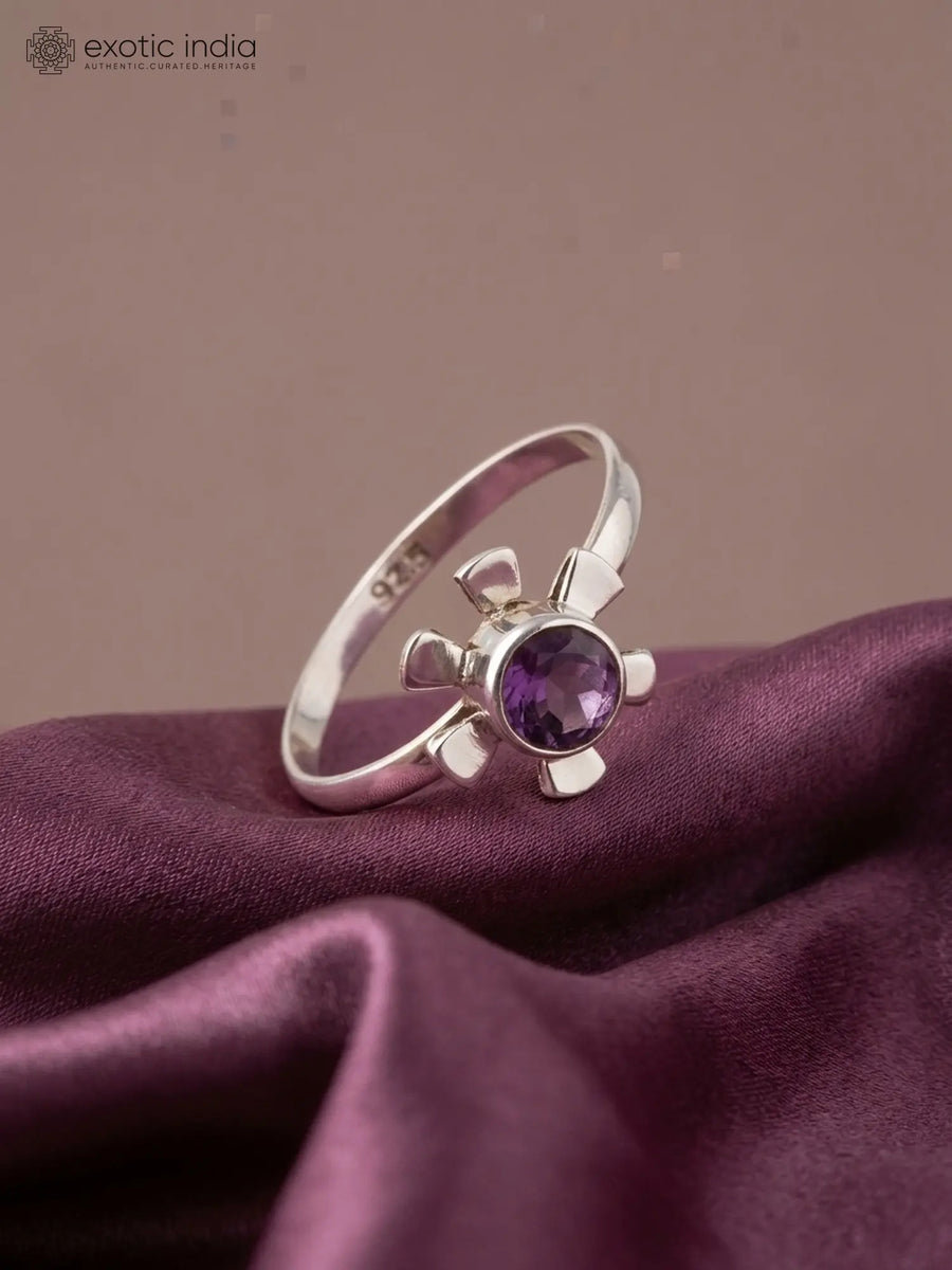 Faceted Gemstone Sterling Silver Ring in Amethyst and Peridot