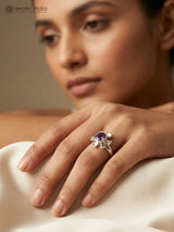 Faceted Gemstone Sterling Silver Ring in Amethyst and Peridot