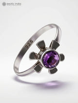 Faceted Gemstone Sterling Silver Ring in Amethyst and Peridot