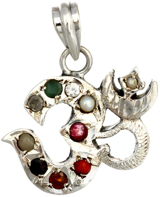 Navaratna Om Sterling Silver Pendant