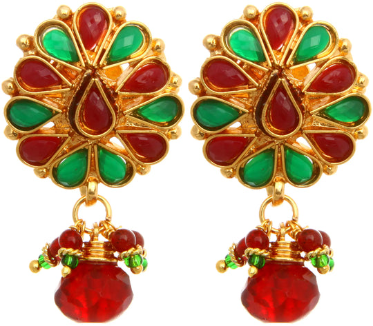 Faux Ruby and Emerald Copper Alloy Earrings