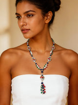 Navaratna Gemstone Beaded Sterling Silver Necklace