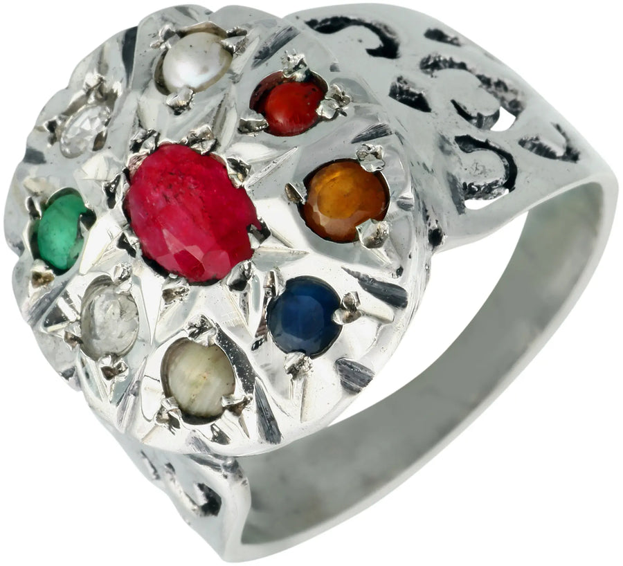 Navaratna Sterling Silver Ring