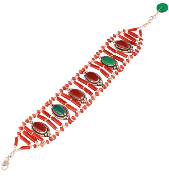 Carnelian and Green Onyx Sterling Silver Bracelet
